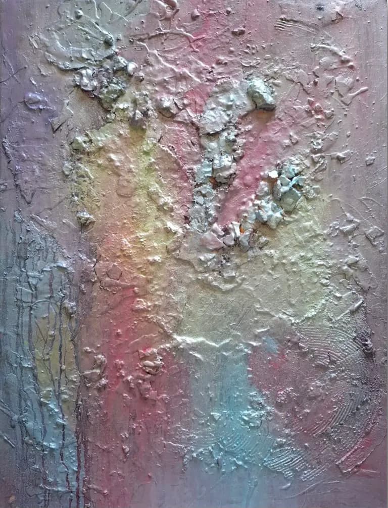 Abstraktes Gemälde „Awakening in Pastel“ von Anne Leinen
