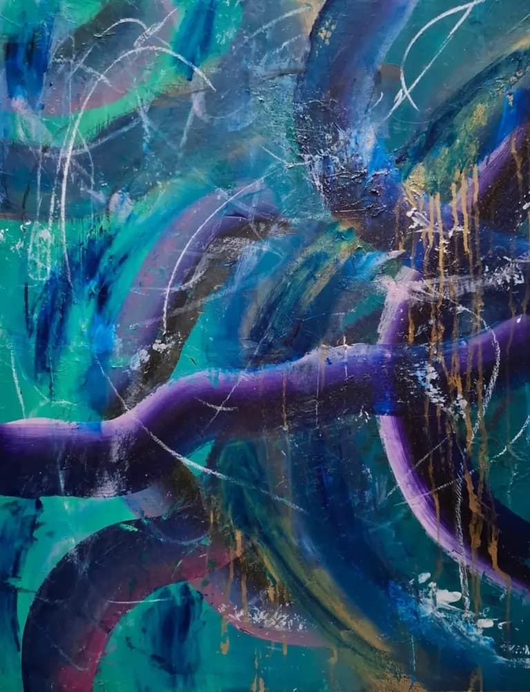 Abstraktes Gemälde „Infinite Future“ von Anne Leinen – fließende Farbverläufe in sanften Tönen, Acryl und Pastellkreide auf Leinwand